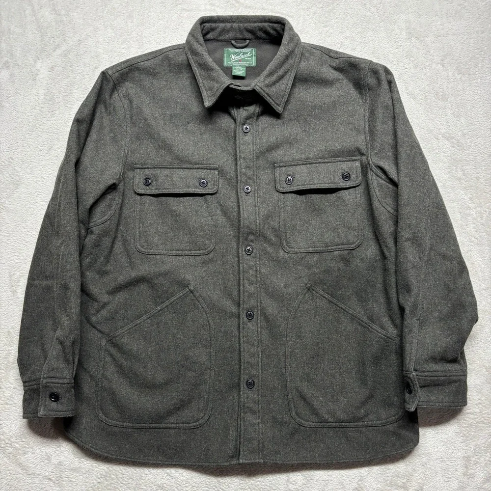 Woolrich Westridge Shirt Jacket Mens XL Gray Fleece Lined Button Down Chore EUC